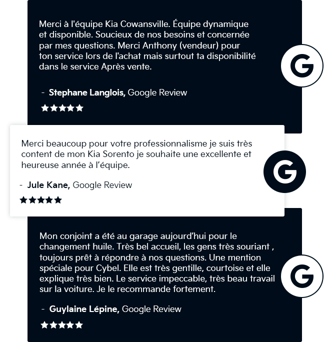 Avis google 5 étoiles kia cowansville